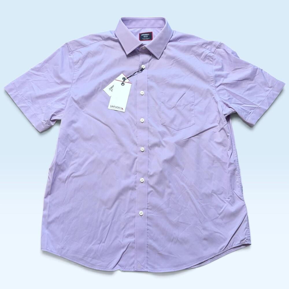 UNTUCKit Shirt Mens Medium Light Purple Wrinkle Free Short Sleeve Button Front